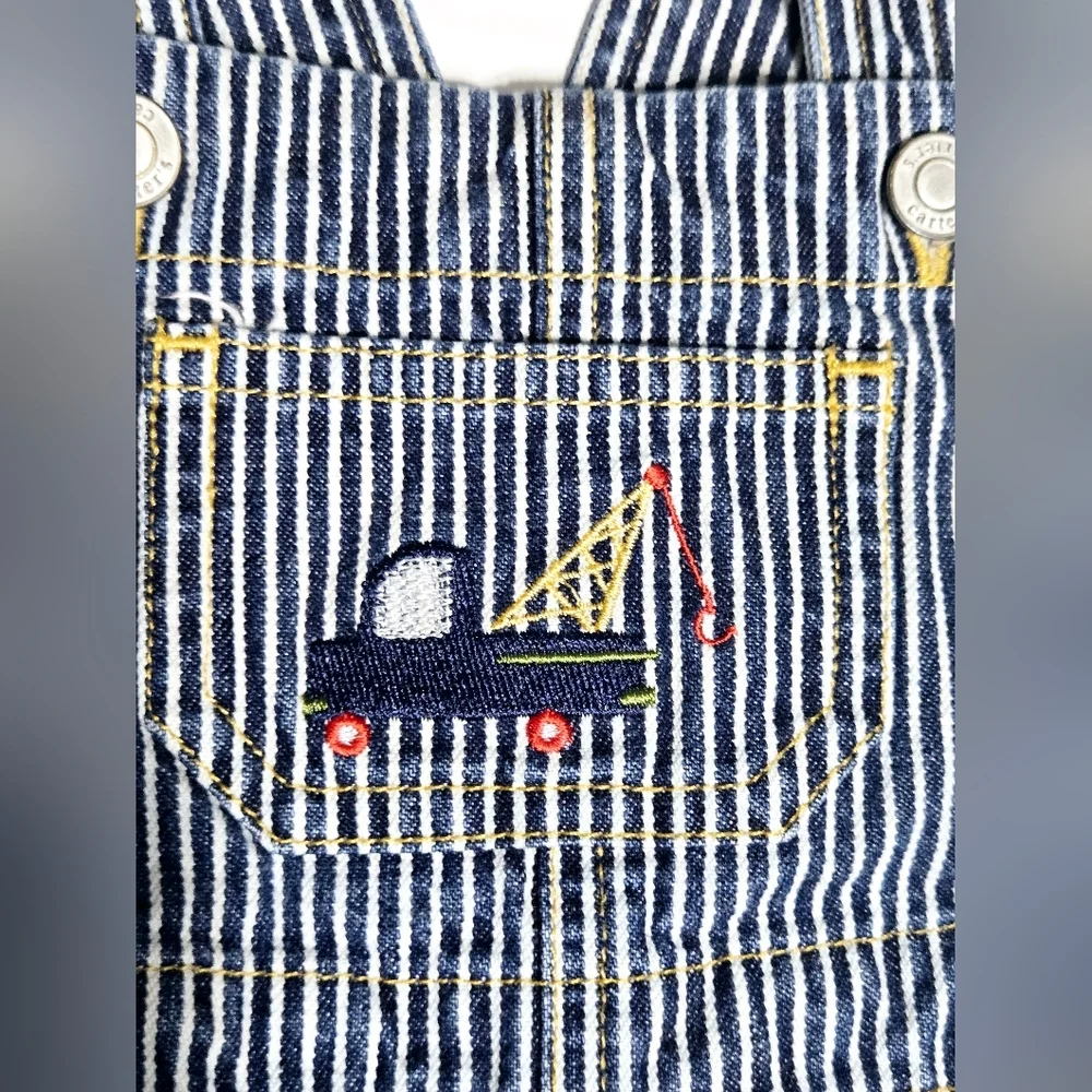 Carter’s Toddler Railroad Stripe Overalls Construction Truck Embroidered‎ 2T